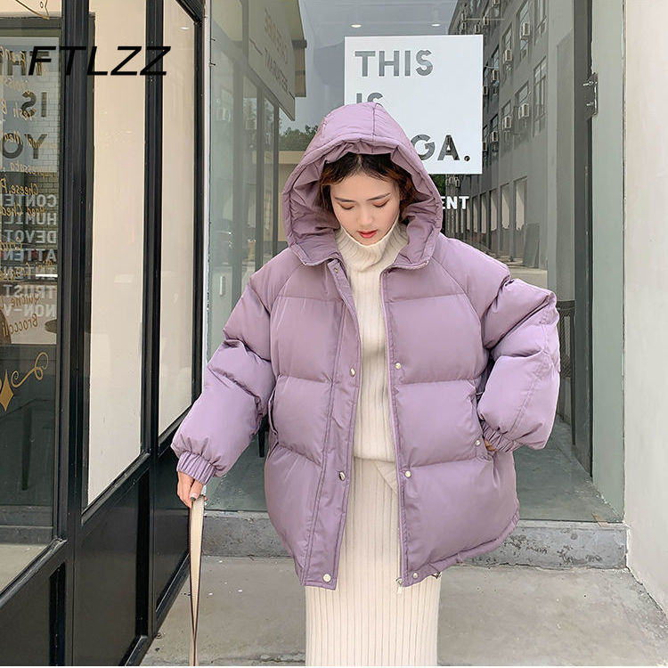 

New 2021 Women Short Jaet Winter Thi Hooded Cotton Padded Coats Female Korean Loose Puffer Parkas Ladies Oversize Outwear, Pea green