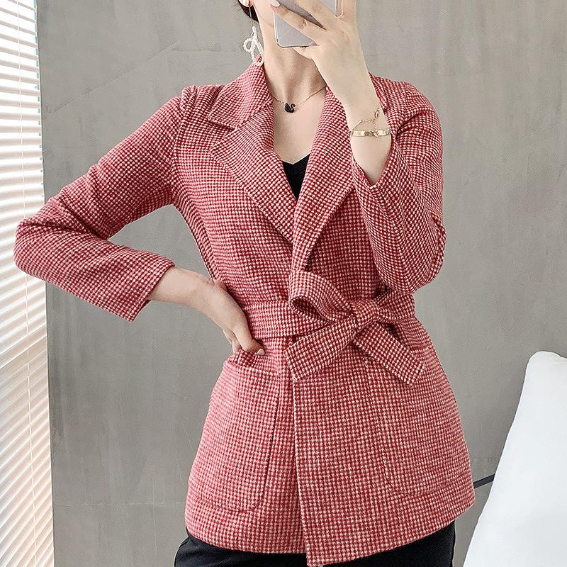

Womens Double-Sided Woolen Coat Autumn Winter Fashion Elegant Office Ladies Lattice Cashmere Overcoat With Belt Mujer Chaqueta, Beige