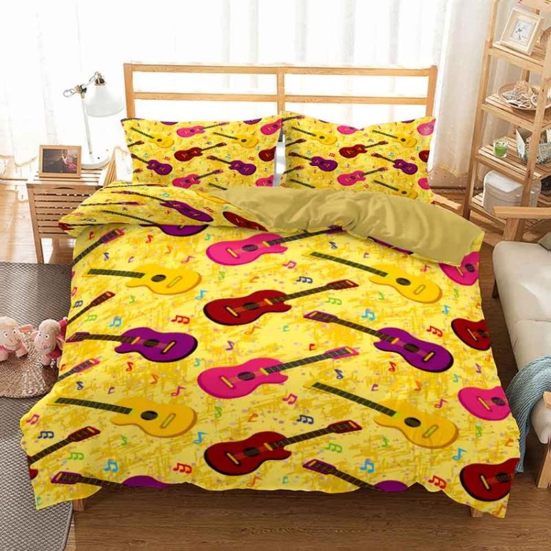 

Music Duvet Cover Set Hand Drawn Art Guitar Violin Drum Bedding Rock Music Quilt Cover Queen Bed Set Colorful Dropship, As picture