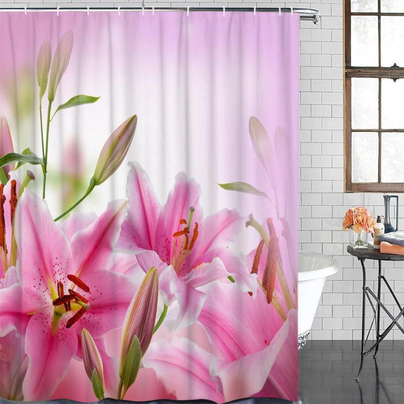 

Modern Curtain Beautiful Pink Flowers Printed Bathroom Shower Curtain Bathroom Decor Waterproof Fabric Shower1