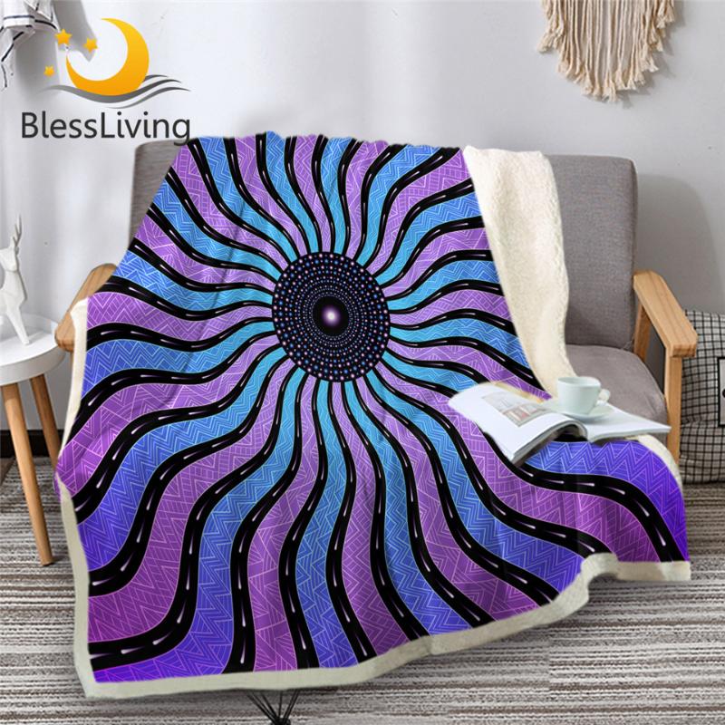 

BlessLiving Swirl Throw Blanket Geometric Wave Sherpa Blanket Blue Purple Soft Plush Bedspreads Dizzy Illusion for Bed