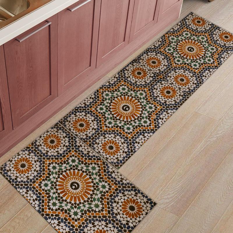 

Moroccan Pattern Vintage Retro Kitchen Rug Floor Mats for Living Rooms Bedroom Door Mats Entrance Decor Floor Carpet, As pic
