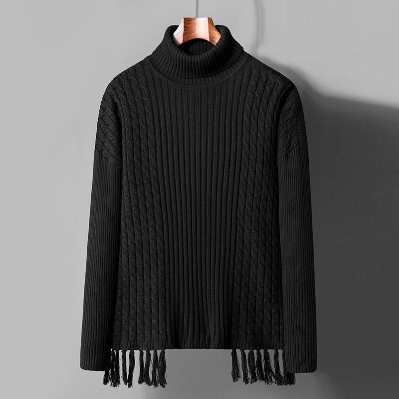 

Mens Turtleneck Sweater Men 2020 New Korean Style Fashion Stripe Pullovers Sweater Casual Black Coarse Wool Warm For Men, Black sweater man