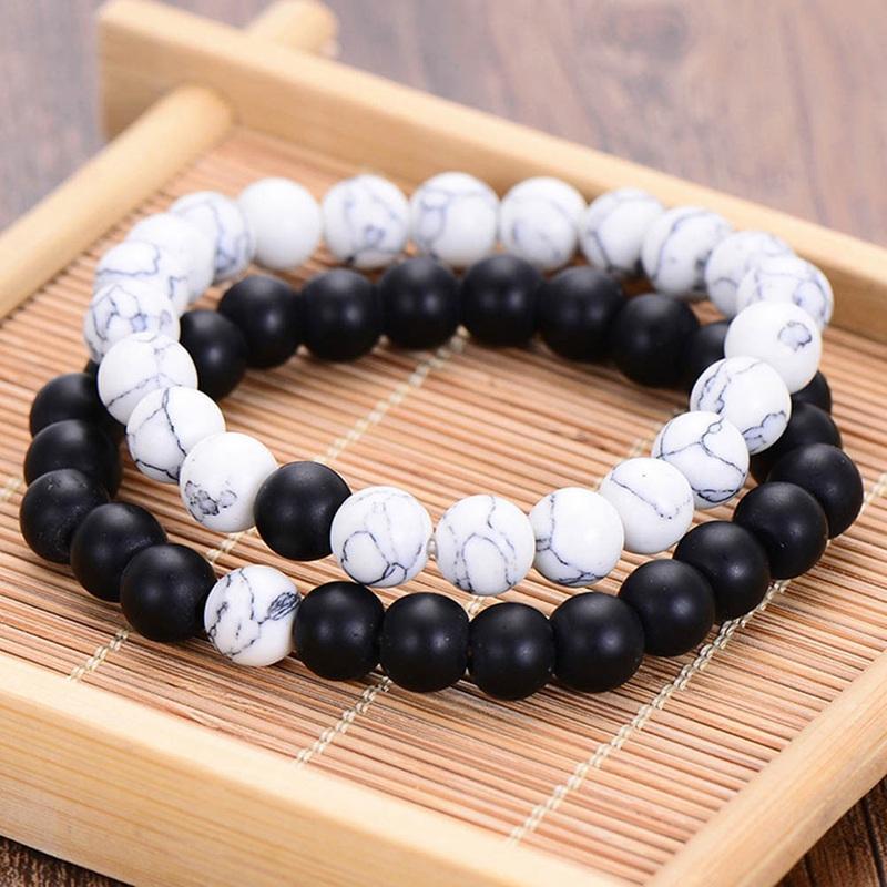 

New Black Natural Stone Frosted Matte Beaded Bracelet For Men Hand Punk Unisex Jewelry