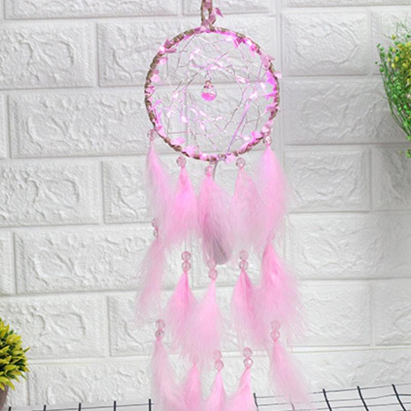 

Romantic LED Light Dromenvanger Dreamcatcher Wind Chimes Wall Hanging Gift Party Handmade Wedding Decoration Colorful Feathers1