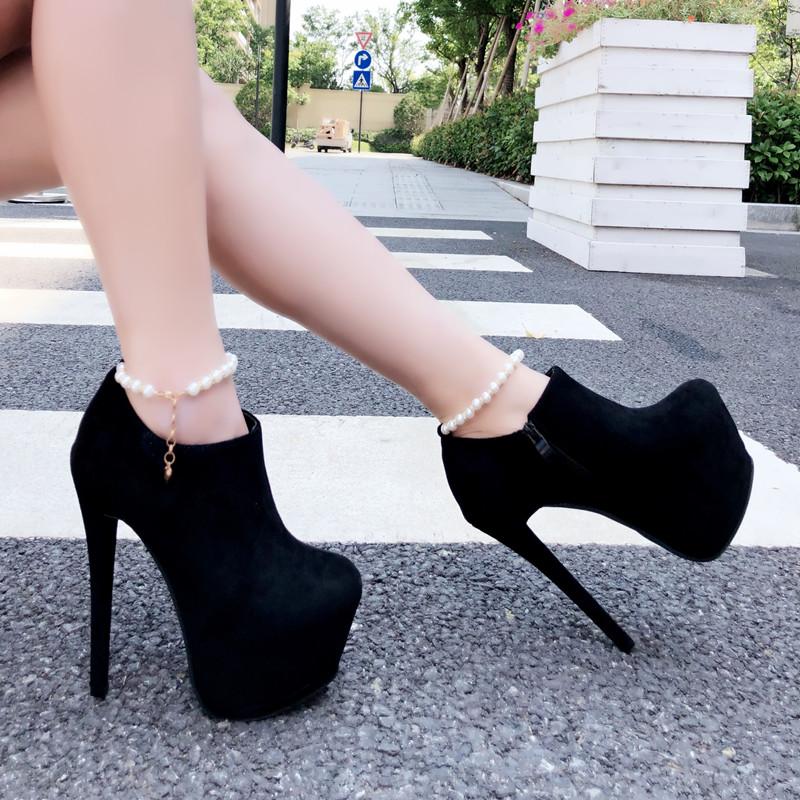 

Fashion Black Ankle Boots For Women Thick Heels Spring Autumn Platform Shoes High Heels Black Zipper Ladies Boots