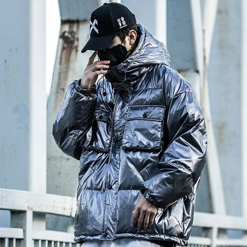 

Reflective Cargo Parkas Jackets Mens Hip Hop Streetwear Padded Jackets Windbreaker Parka Coats, Silver