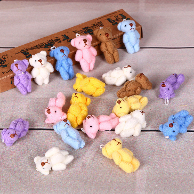 

50PC Super Kawaii Mini 4cm Joint Bowtie Teddy Bear Plush Kids Toys Stuffed Dolls Wedding Gift For Children Y0106, Multicolor