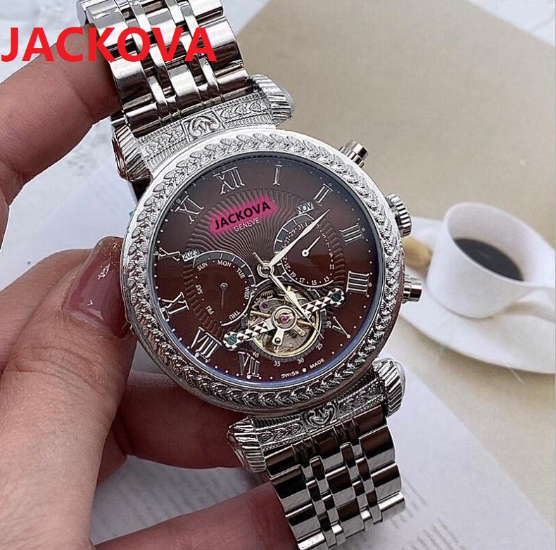 

montre de luxe Mens Automatic Machinery Watches 42mm Full Stainless Steel Classic Generous Engraved Flowers Drill Self-wind Fashion Wristwatches Gift, As pic