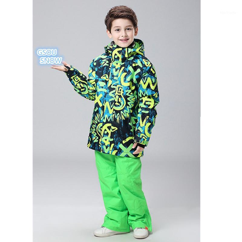 

Gsou snow 10K For boys winter clothes for children warm clothes ski suit + pants windproof Thicken outdoor sports wear suit1, Q2