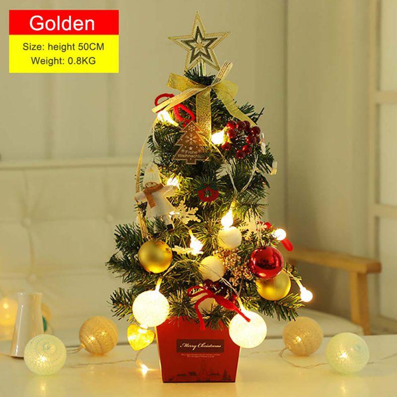 

Mini Christmas Tree Desktop With Lights 50cm Golden Red Color Xmas Decorations Package