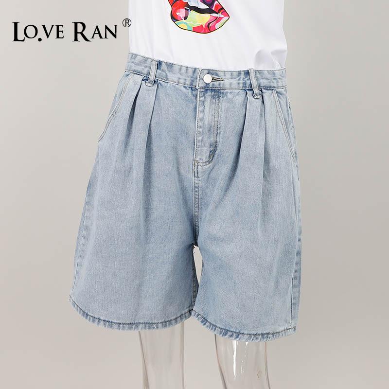 

Women Wide Leg Denim Shorts Blue Loose High Waist Zipper Shorts Femme 2020 Summer Fashion Vintage Female Plus Size 5XL, Light blue