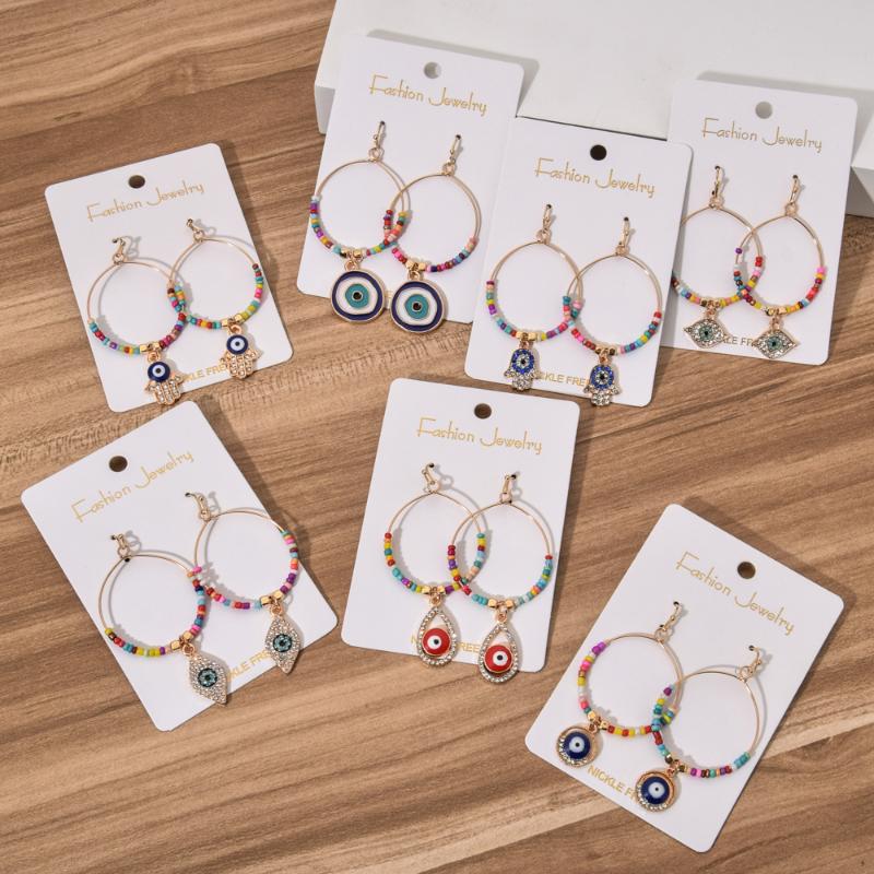 

Fashion Evil Eyes Alloy Vintage Gold Big Circle Dangle Earrings Fatima Hand Women Crystal Drop Earring Jewelry Christmas Gift