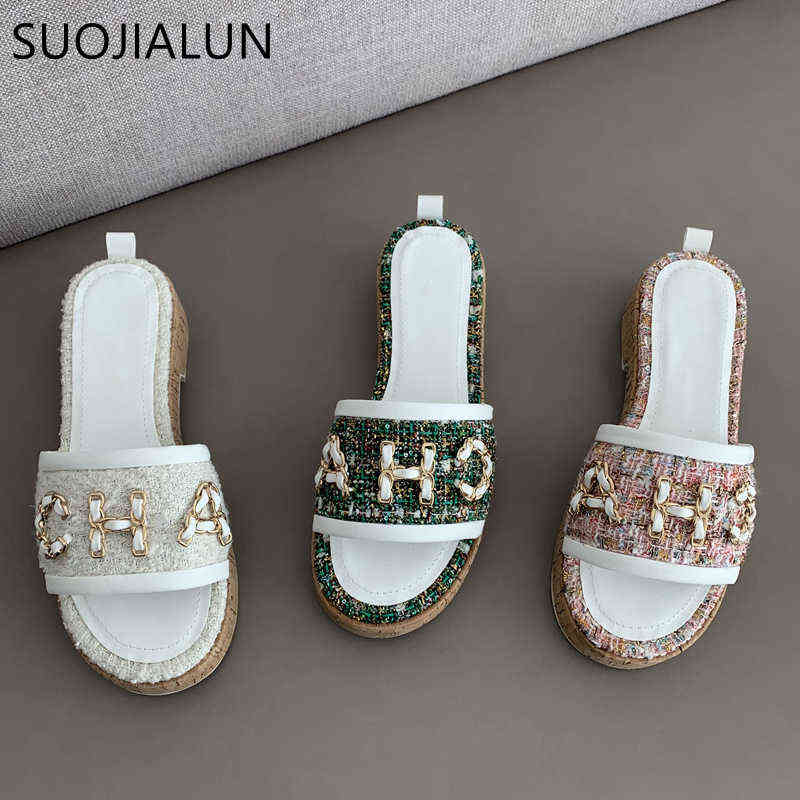 

2022 Summer New Brand Women Slipper Fashion Chain Flat Heel Ladies Elegant Slides Outdoor Beach Casual Sandal Shoes Y220224, Green