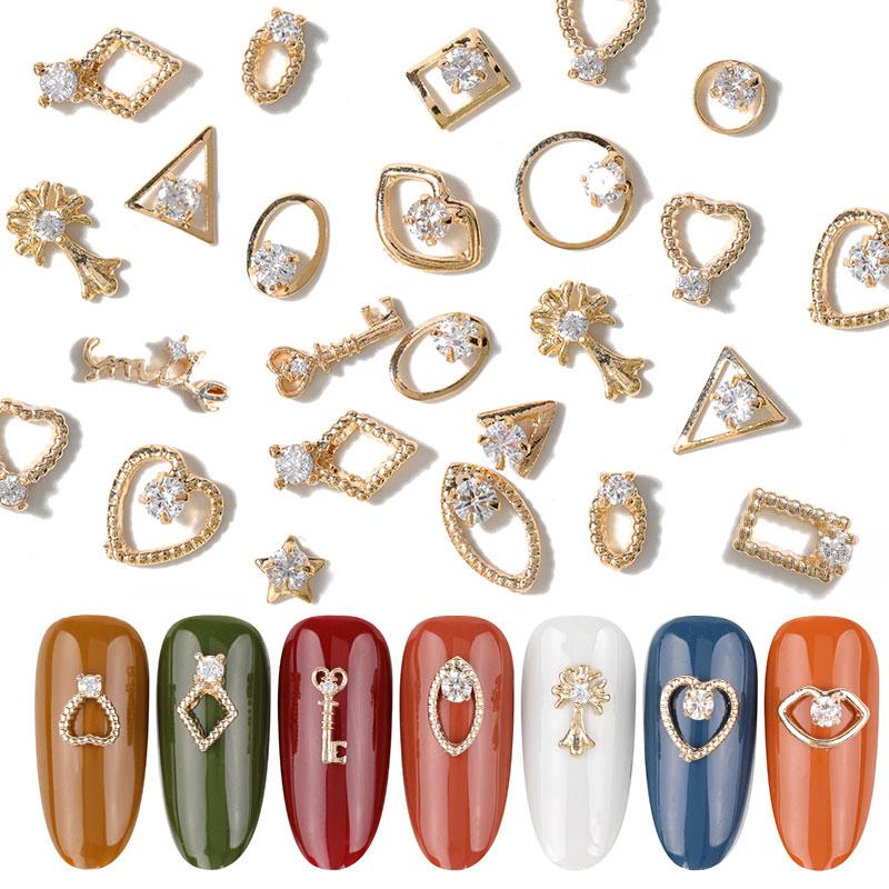 

2pc gold 3d Rhinestone Rhinestone metal alloy jewelry Nail Art gems fashion glitter Zircon nail charms