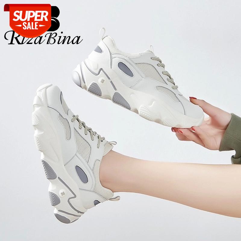 

RIZABINA New Women Shoes Mixed Color Real Leather Thick Bottom Shoes Women Fashion Cool Sneakers Footwear Size 35-40 #pE9m, Black