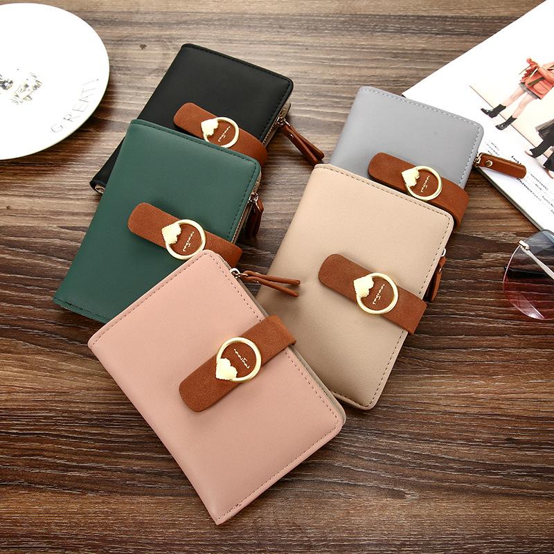 

Women Wallets Small Leather Purse Buckle Women Purse Ladies Card Bag Clutch Female Money Clip Slim Wallet Two Folded PUBag, Black
