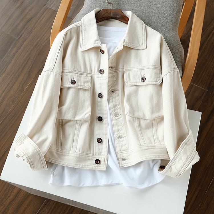 

Spring and Autumn New Arrival Women Street Fashion Short Jeans Jacket, Female Brand Casual White Denim Coats And Jackets, Beige