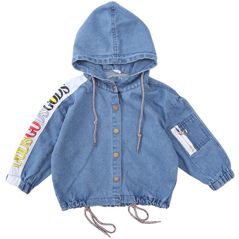 

Korean style women long print Hooded denim coats 2020 spring winter new fashion sweet BF style female cowboy coats tops gx965, Blue