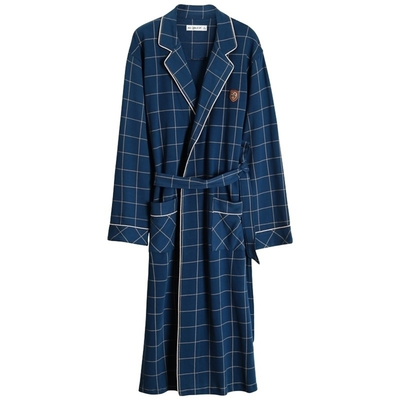 

Spring Autumn Bathrobe Men 100% Cotton sleep top Kimono Robes For Male Plaid Robes Long Bath Robe Bride Robe Dressing Gown 201111, Beige