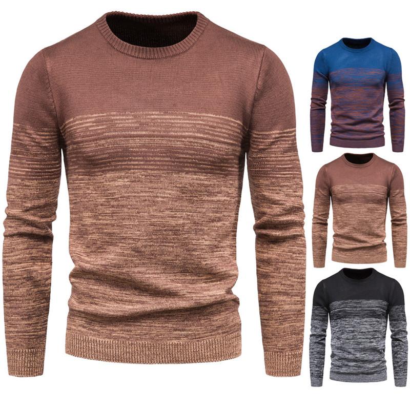 

Autumn 2020 New Men's Knitwear Crew-neck Variegated Pull-over Sweater, Black