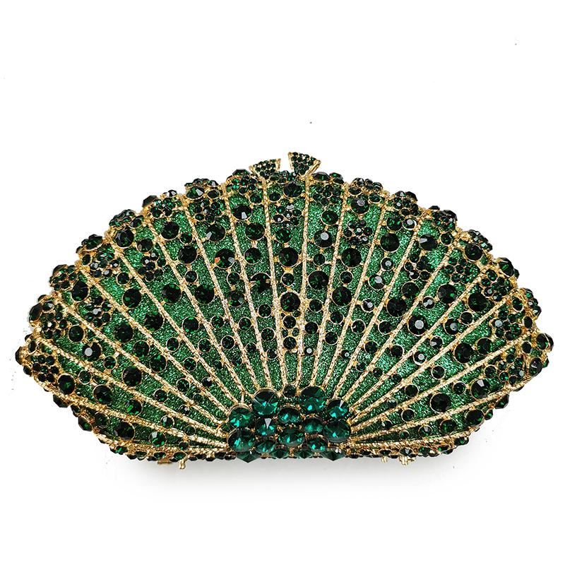 

New Arrival Gold Metal Green Rhinestone Purse Crystal Party Bag Best Designer Women Evening Clutch Bags Dinner Banquet Handbag