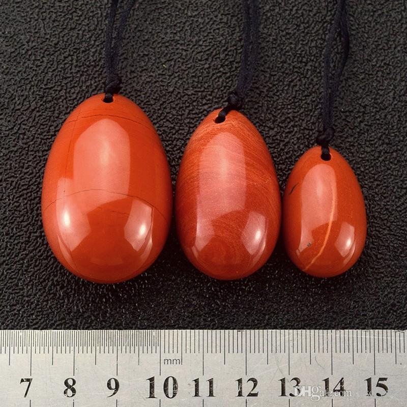 

3pcs Red jasper yoni eggs natural Crystal stone oval Eggs healing meditation Eggs Rope hole Massage Pelvic Kegel Exercise Vaginal Ball