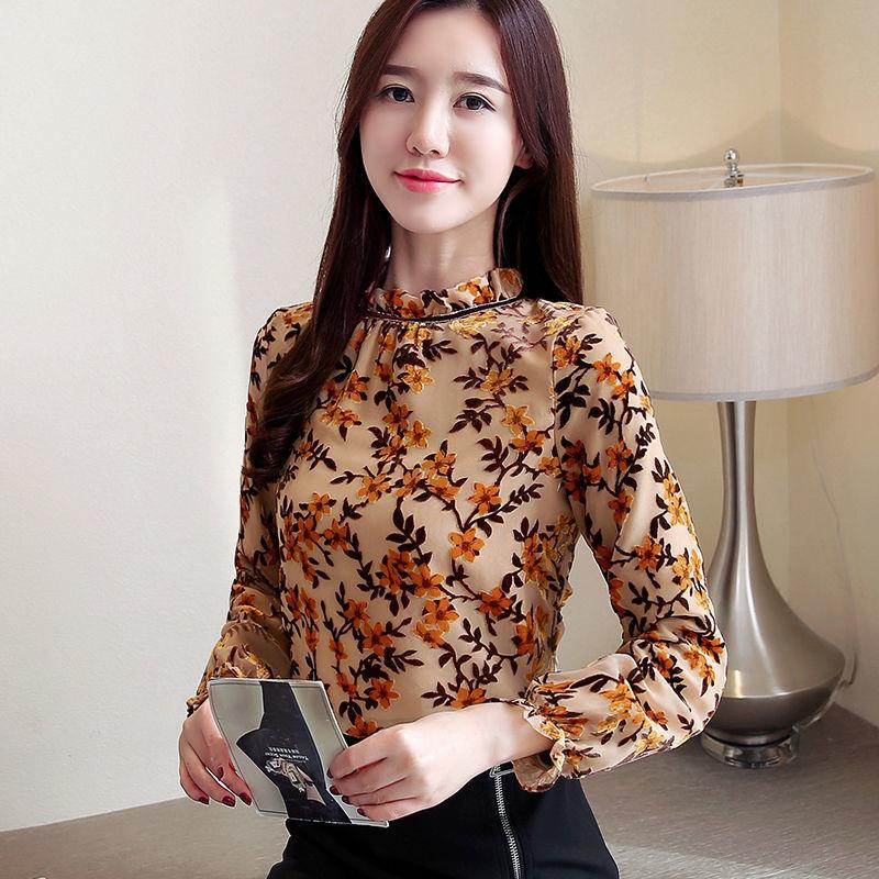 

Women' Spring Autumn Style Blouse Shirt Women' Elegant O-Neck Printed Long Sleeve Casual Sweet Tops SP896