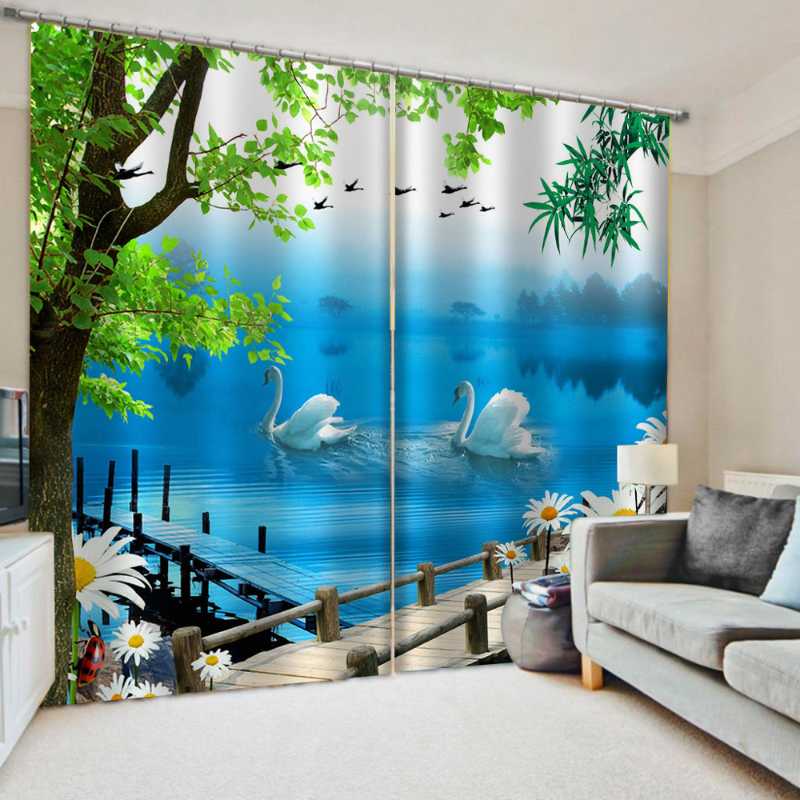 

Modern Style 3D Curtains Swan Curtains For Living Room Children Bedroom Home Decoration Bridge Photo Drapes