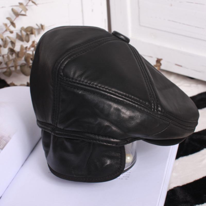 

New Fashion men's mid aged hat Top Layer cowhide Leather Hats Leisure Cap Autumn&Winter Baret hat, Black