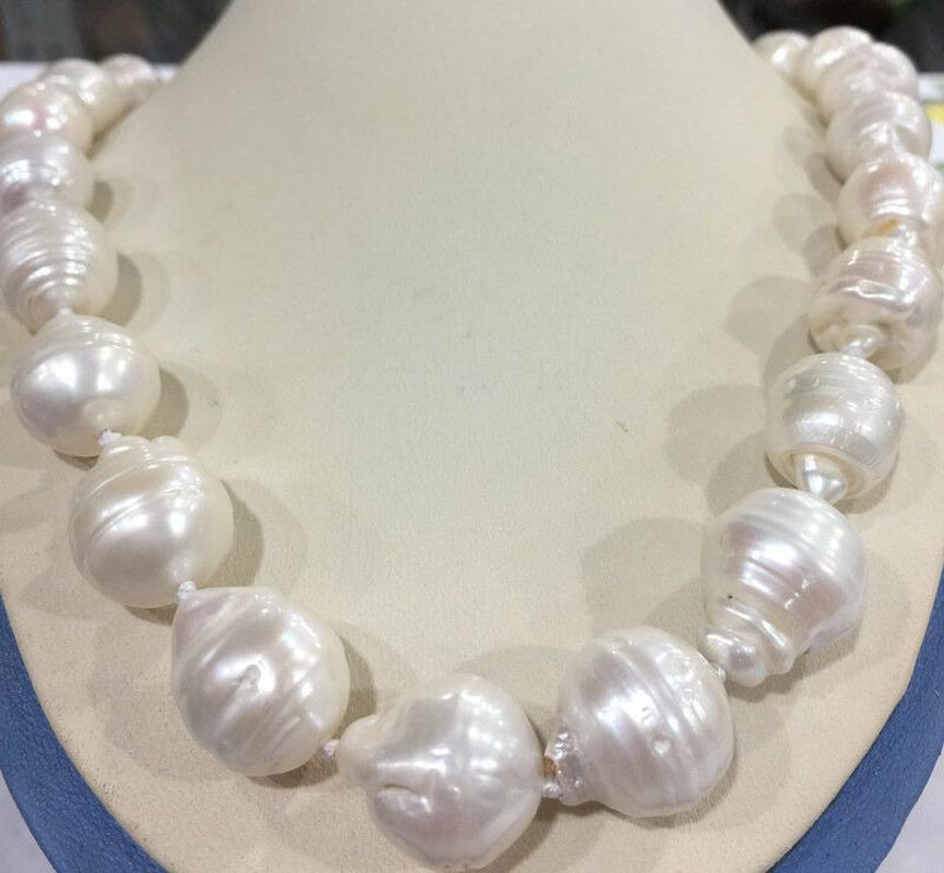 

Rare Huge 15x20MM WHITE SOUTH SEA BAROQUE KESHI AKOYA PEARL NECKLACE 18