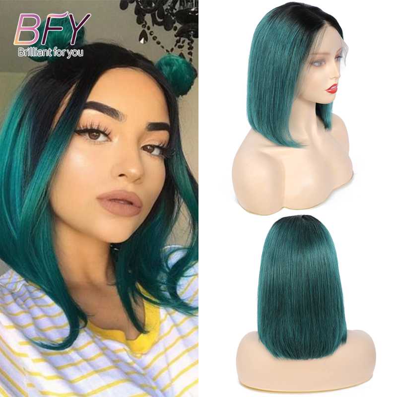 

BFY Ombre Bob Wig 1B/Green 13*4 Lace Front Ombre Straight Wig With Lace Front Remy Barazilian Human Hair For Women, Blue