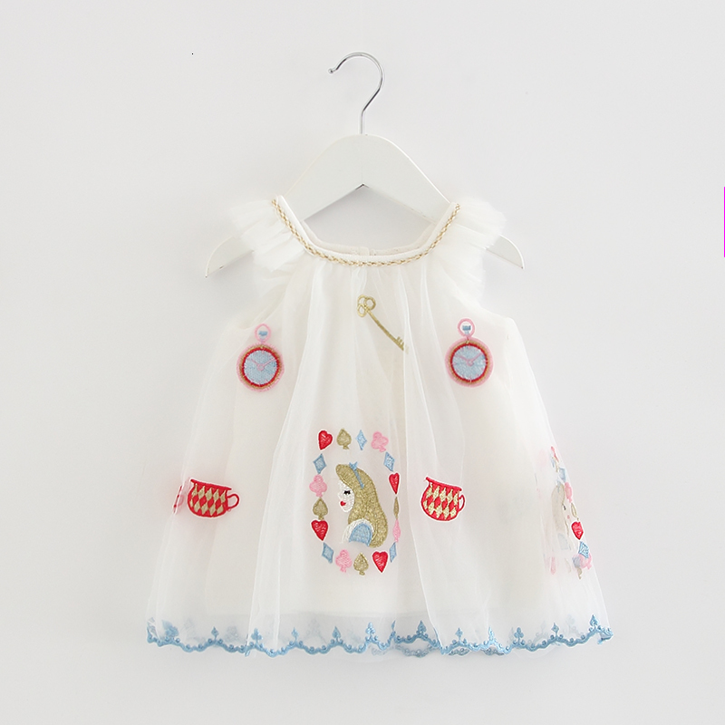 

2021 New Girls Kids Fancy Lolita Embroidery Mesh Infant Party Baby Clothes Summer for Birthday 0-2y 3 Color 1vt2, White