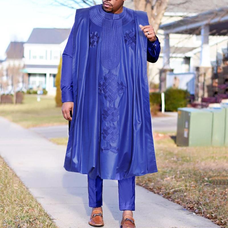 

Ethnic Clothing H&D African Men Agbada Embroidery Dashiki Plus Size Boubou Shirt Pants Suit 3 Piece Set Mens Clothes Party Meeting Formal At