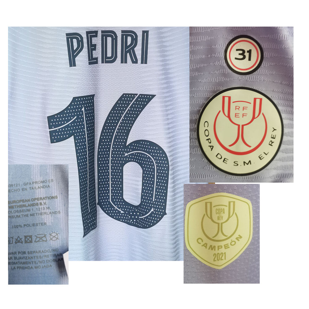 

Home Textile 2022 Copa Del Rey Pedri F.de Jong Gavi Maillot Ferran Ansu Fati Match Worn Player Issue Custom Name Number Soccer Patch Badge, #30 gavi