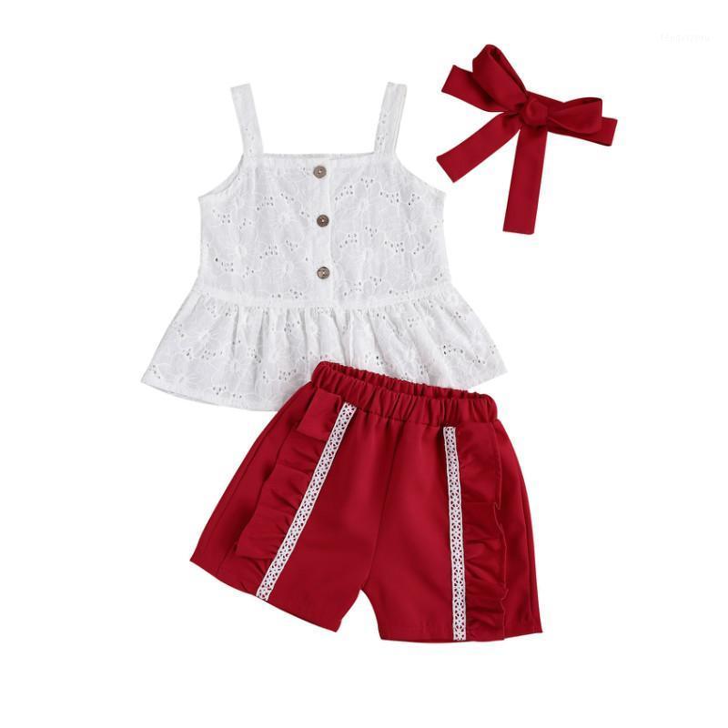 

Toddler Girls Clothes 3 Pcs Outfits Baby Sleeveless Spaghetti Straps Button Smock Top Short Headband Summer Children Clothing1, As pic