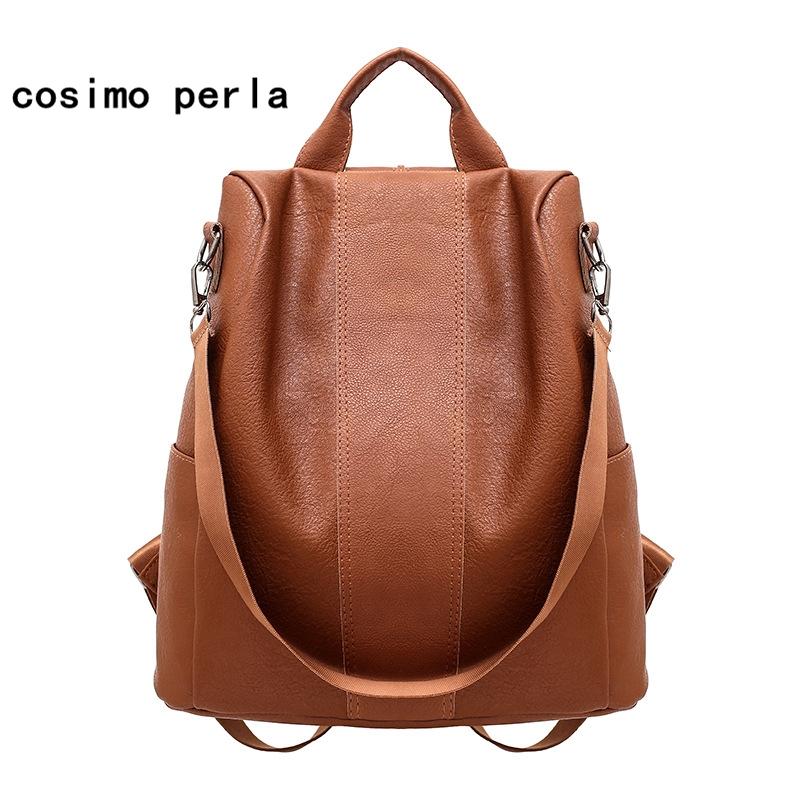 

Korea Vintage Leather Backpack for Women 2020 Black Brown Anti-theft Bagpack Fashion Travel Rucksacks Sac a dos bag Mochilas