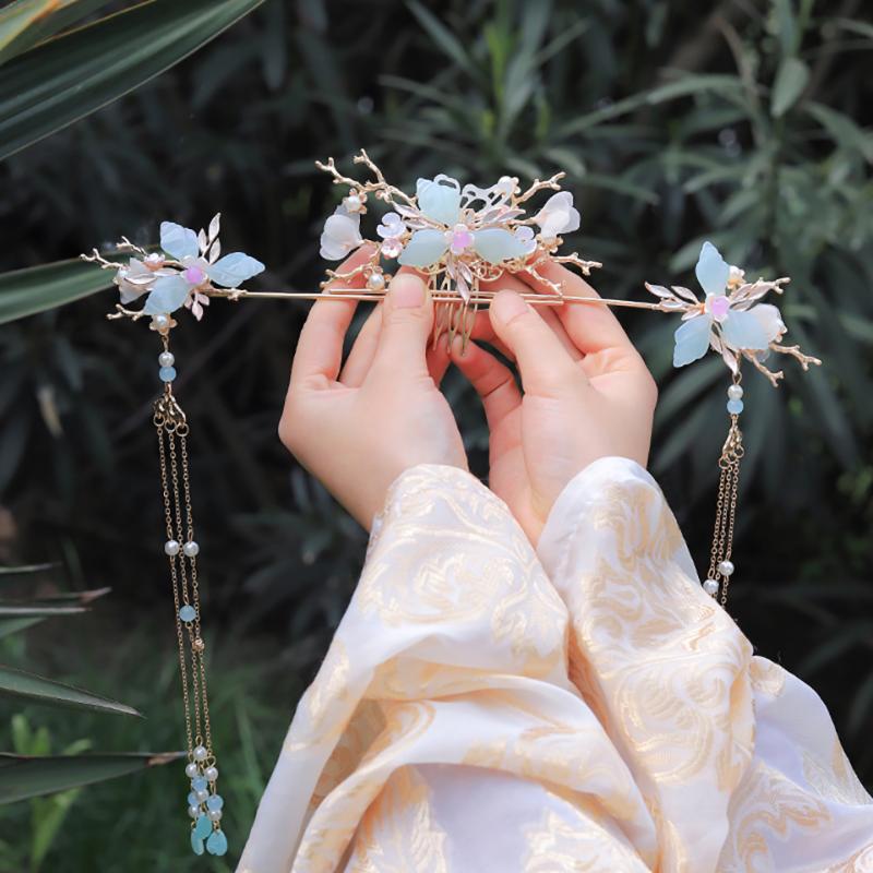 

MIYOU Chinese Hanfu Ancient Style Accessories Tassel Girl Women Alloy Imitation Pearl Headdress Set New Style Hairpin