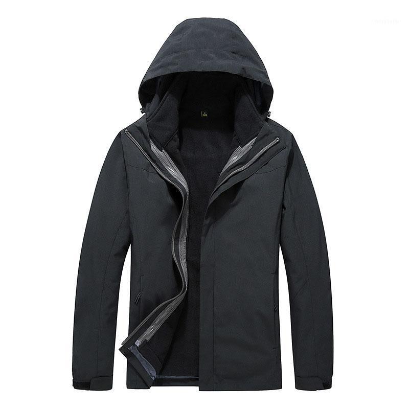 

Men' Women' Outdoor Waterproof Windproof Soft shell Jacket Keep Warm Removable Two-piece 3-in-1 Hiking Camping Jacket1, Men grey