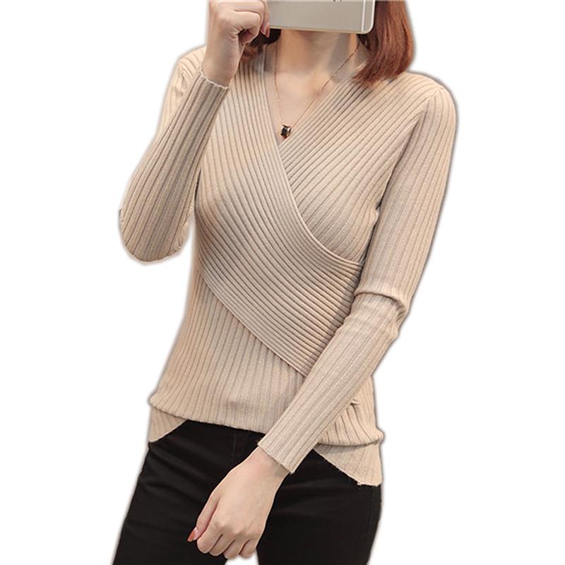 

Women Pullovers Sweater New 2020 Knitted Autumn Winter Spring Fashion Sexy V-neck Elegant Sweater Casual Ladies Pullovers Tops, Black