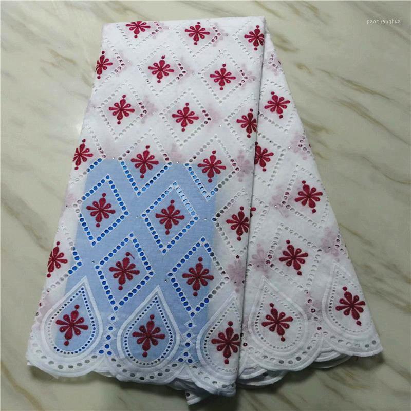 

100% Cotton African lace Fabric Swiss Voile Lace in white color high quality dry with stones 5yards/lot1