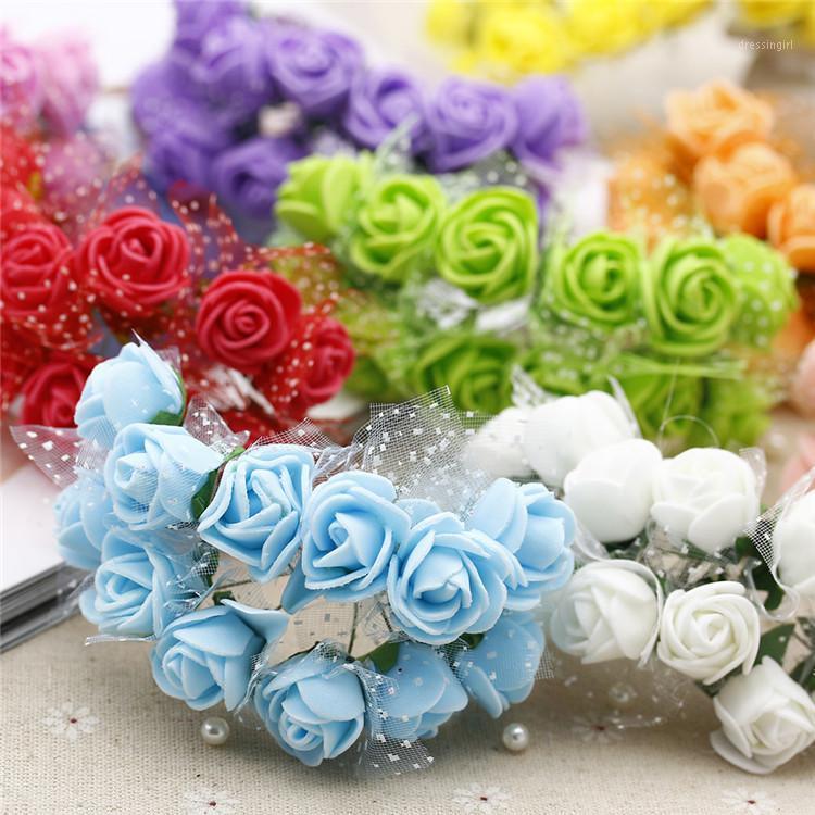 

Hot 12Pcs/bunch 2cm PE Foam Roses Mini Artificial Flower Bouquets For Wedding Bridge Decoration DIY Wreaths Home Garden Supplies1, Blue