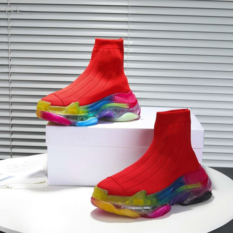 

2022 Women Boots Men Sock Boots Dad Shoes Fashion Platform Shoes Rainbow Comfortable Round Toe Slip on Mixed Color Luxury Scarpes dfdfbdf, Black