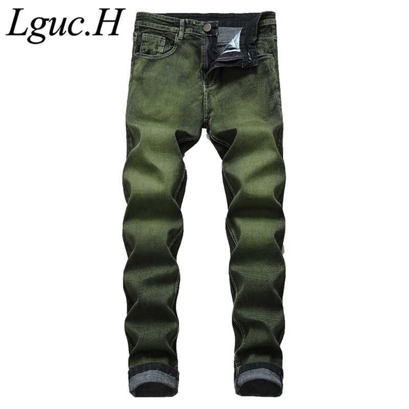 

Lguc.H Summer Straight Men Jeans Elastic Jeans for Men Casual Fashion Mens Jeans Jean Homme Oversized Plus Size 40 38 Green 201111
