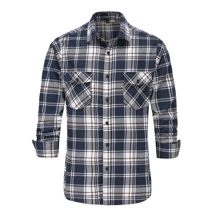 

Men Flannel Plaid Shirt Cotton 2020 Autumn Winter Casual Long Sleeve Shirt Soft Comfort Slim Fit Styles Brand Man Plus Size 3XL, Jf001-blue
