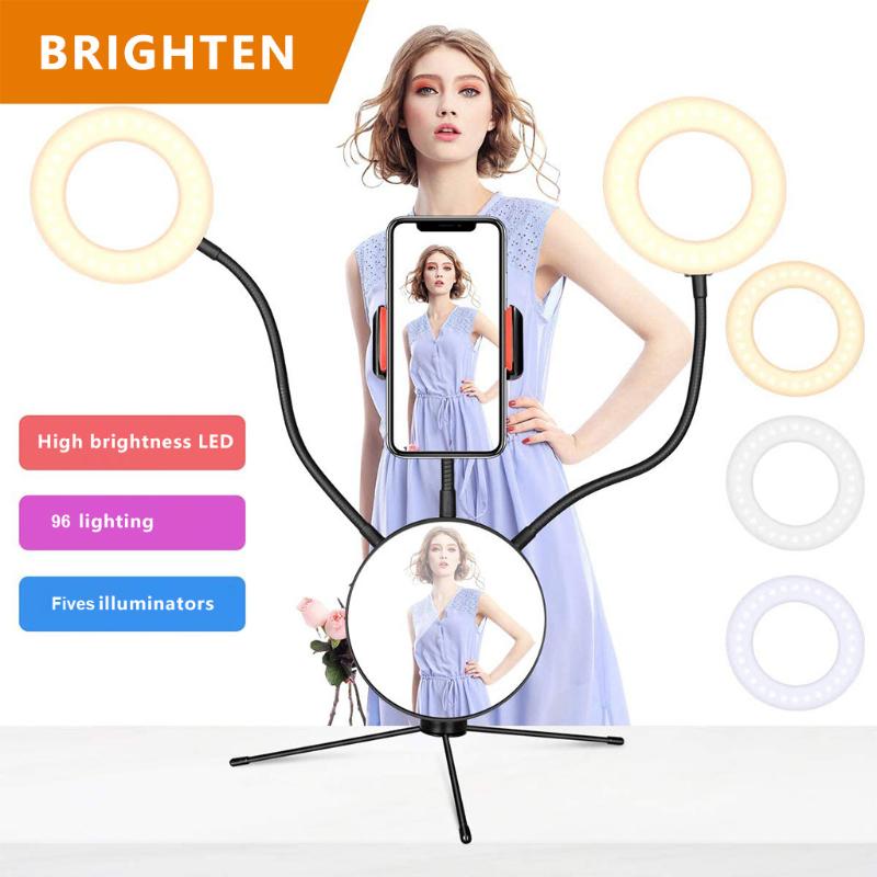 

Selfie Ring Light with Cell Phone Holder Stand for Live Stream and Makeup, USB LED Camera Light [3-Light Mode] With Flexibl