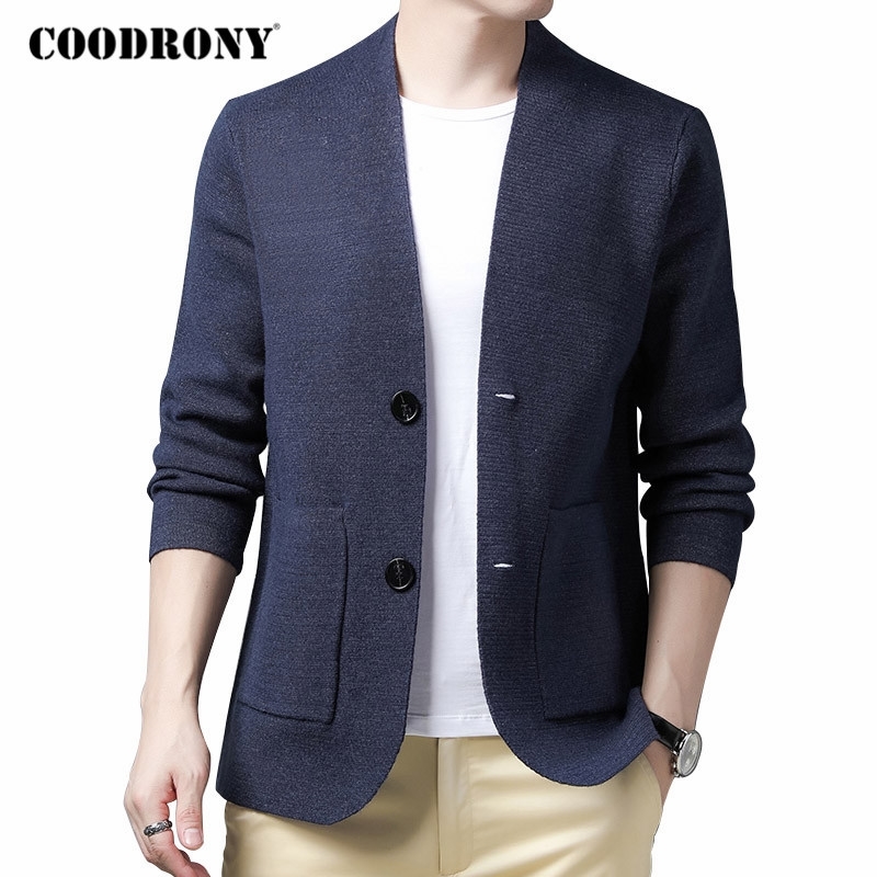 

COODRONY Brand Sweater Men Clothing Autumn Winter New Arrival Cardigan Men Knitted Soft Warm Cotton Wool Coat Pocket C1147 201124, Blue