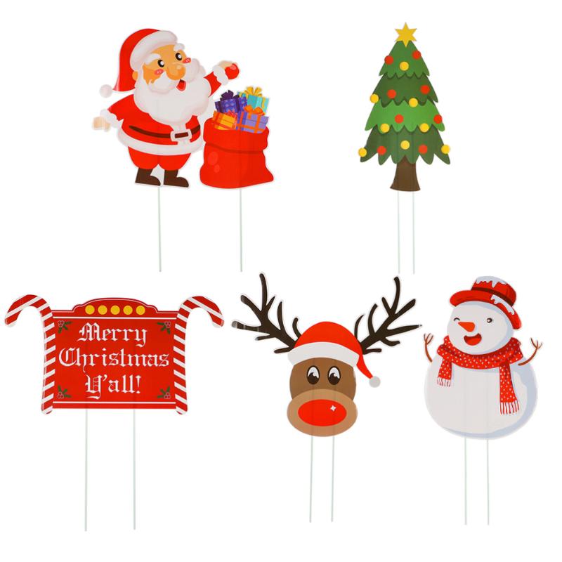 

5PCS Christmas themed Lawn Stakes Snowman Santa Elk Garden Yard Decor Sign