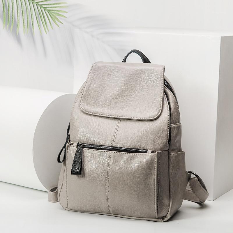 

Women Solid Color Leather Backpack Student Trend Fashion Large-capacity Bag Leisure Outdoor Travel Bag1, Beige