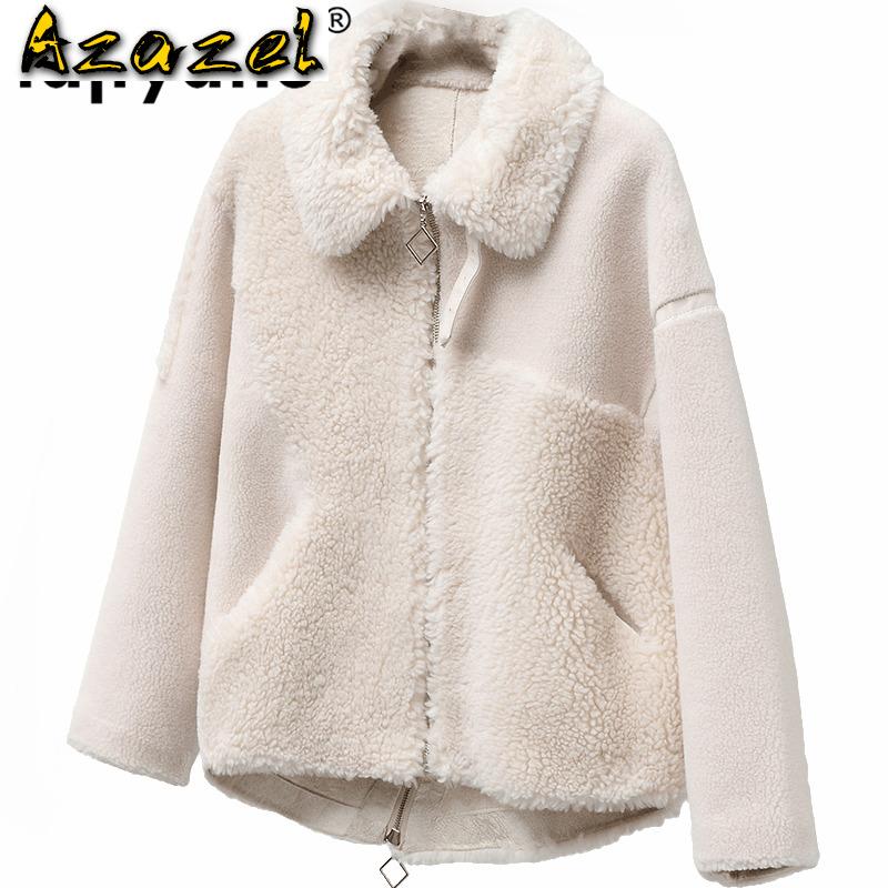 

Real Fur Coat Wool Jacket Autumn Winter Coat Women Clothes 2020 Korean Vintage Sheep Shearling Fur Women Tops Abrigo Mujer T3454, Beige